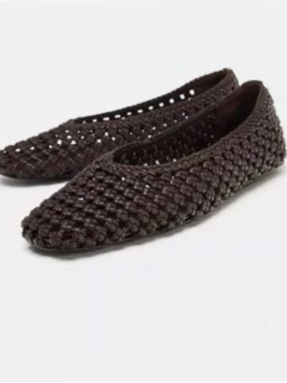 Zara Dark Brown Woven Ballet Flats